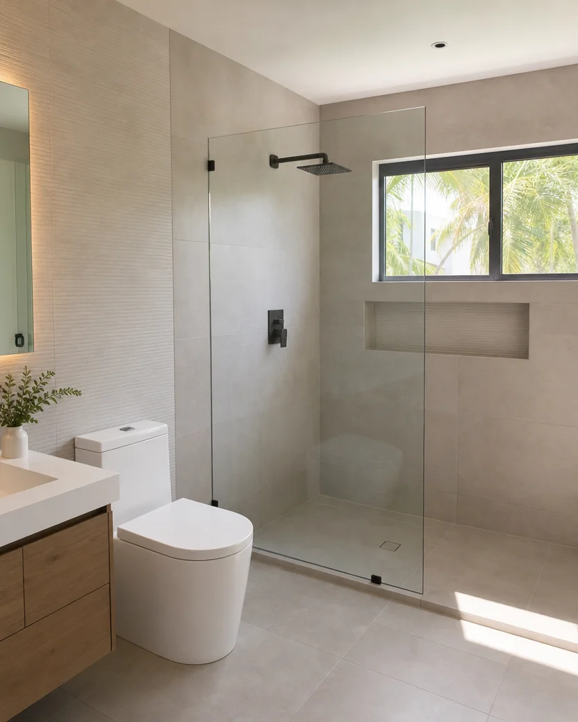 Mampara de baño fija en vidrio templado fabricada a medida en Santo Domingo República Dominicana