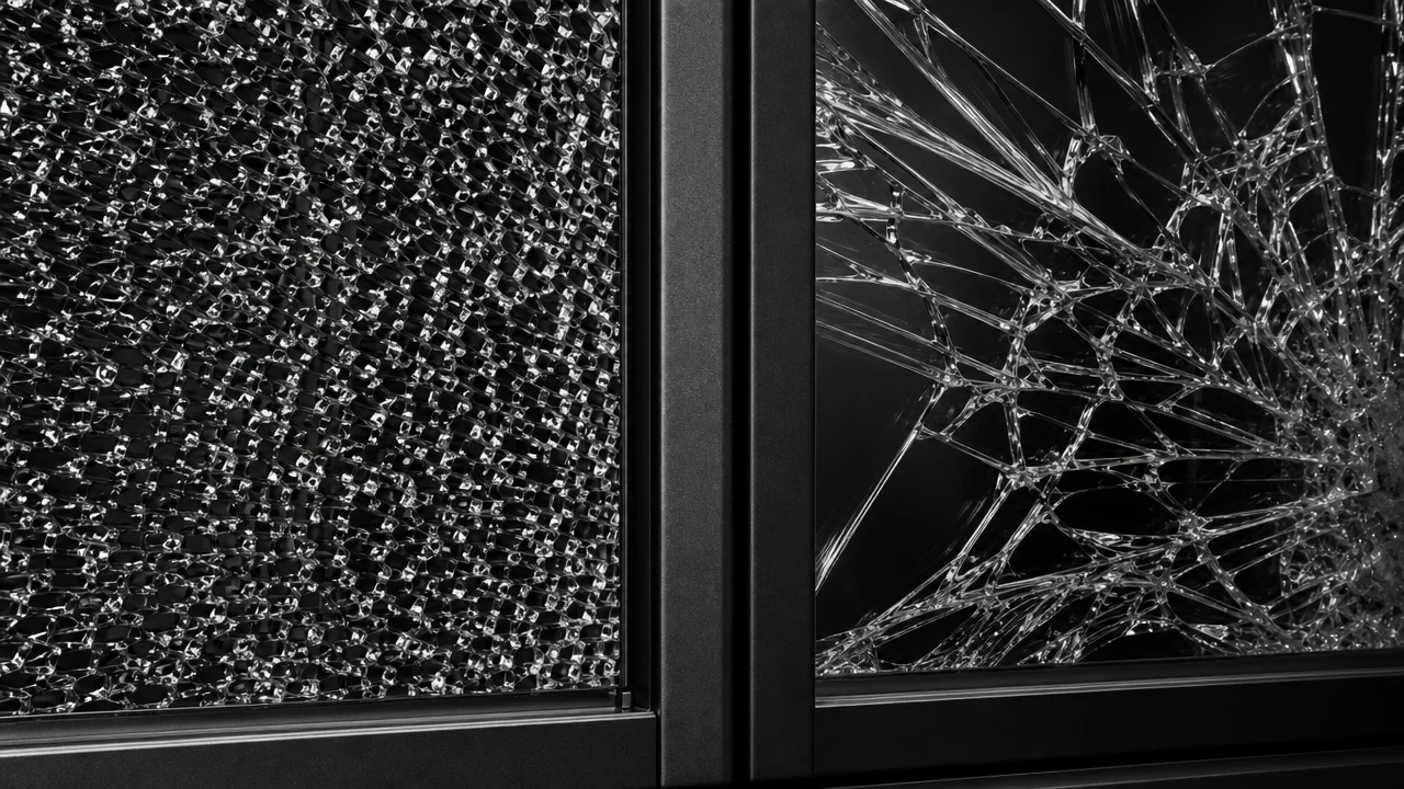 Diferencia de rotura entre vidrio templado en fragmentos pequeños y vidrio laminado con fisuras contenidas — ALUM República Dominicana